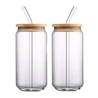Gobelets en verre au design minimaliste de 16oz avec couvercles en bambou et paille en verre