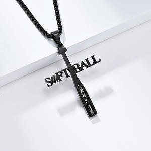 Collar con colgante de cruz de softbol, tono dorado, acero de titanio, unisex, para uso diario - Product Image 4