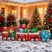 Tren Inflable Navideño de 3.6m (12 pies) con Santa Claus, Cajas de Regalo, Árbol, Bolas de Nieve, Ruedas y Luces LED para Decoración de Jardín Exterior
