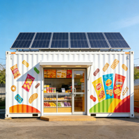 Maison conteneur portable à ossature acier moderne pour restaurant rapide, bar, ou commerce de rue, avec extérieur de type chambre individuelle.