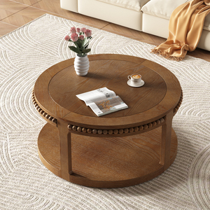 Round Solid Wood Coffee <b>Table</b> 31.5 Inch Two Tier Thickened Top Sturdy Legs Living Room Sofa <b>Table</b> - Product Image 3