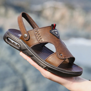 รองเท้าแตะหนังผู้ชายแบบมีเบาะลม รองเท้าลำลองแบบสวมสำหรับฤดูร้อน สีน้ำตาล สีดำ ไซส์ 40-45 - Product Image 1