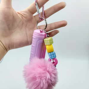 Self Defense Tool Sabre Safety Portable Press Compact Keychain Pendant with Pom Pom for Women Fashion <b>Keyring</b> Creative Gift - Product Image 5