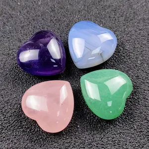 Natural Amethyst rose quartz Aventurine Jade Love Heart stone Blue agate heart-shaped wishing stone ornament