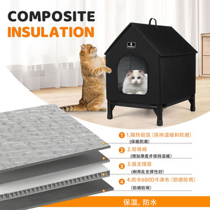 Maison chauffante pour chat noire de luxe, lit pour animaux de compagnie résistant aux intempéries avec coussin chauffant pour chats errants, nid pour chatons, facile à assembler - Product Image 5
