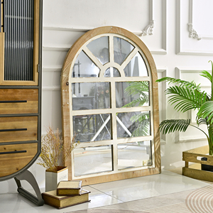 ART NEST Home Rustic Art Deco Arch Framed Wooden Wall Hanging <b>Mirror</b> for Living Room Decoration - Product Image 2