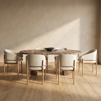 Ensemble de table à manger en marbre de luxe FERLY avec chaises rembourrées, meubles de salle à manger en bois massif, ensemble de salle à manger pour la cuisine