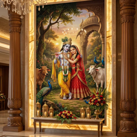 Plaque en marbre UV imprimée religieuse hindoue, haute brillance, avec images de Krishna, Shiva, Hanuman pour la décoration murale de fond de temple domestique