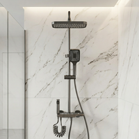 Ensemble de douche mural gris chromé avec affichage numérique LED, design de luxe, finition biseautée, garantie cinq ans, produits de qualité