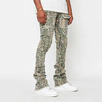 Nouveau High Street Fashion Cargo Denim Pantalon Logo personnalisé Poche Cargo Arbre Imprimer Flare Jeans Hommes Forêt Camouflage Empilé Jeans