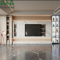 Meuble TV mural moderne de luxe en marbre SLS, console multimédia minimaliste intégrée, rétroéclairage LED, armoire de salon sur mesure