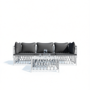 Ensemble de salon de jardin en aluminium blanc 4 places, mobilier d'extérieur au design contemporain - Product Image 1