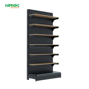 Black Adjustable Multi-layer Single-sided Pegboard Wood Laminate <b>Wall</b> Shelving for Supermarket Grocery Convenience Store - Product Image 3