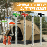 Piquets de tente robustes 8*200mm avec tête hexagonale, tire-piquets, corde de 13 pieds, piquets de tente à visser, piquets de tente de camping