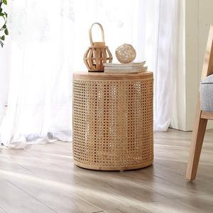 Rattan tecido nórdico redondo madeira maciça wabi-sabi sala sofá varanda mesa de chá simples pode ser contido canto vários - Product Image 2