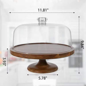 Acacia Wood <b>Cake</b> Display <b>Stand</b> <b>With</b> Acrylic <b>Lid</b> Dessert Holder - Product Image 2