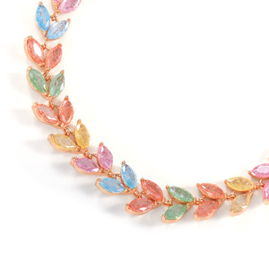 Collar de circonita colorida con forma de planta, engaste de aleación de cobre, joyería de fiesta, accesorio de moda para mujer - Product Image 1