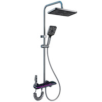 Nouveau design 2025 – Système de douche cascade LED noir avec robinetterie thermostatique et jets de pluie, massage doux, garantie 5 ans pour salle de bain