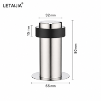 Tope de puerta de acero inoxidable 304 con tapa metálica elevada, anillo de goma, base reforzada, acabado cepillado, herraje protector duradero
