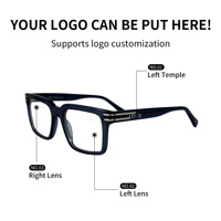 SHIAN SAO18 Monturas de Gafas Ópticas Unisex Cuadradas de Acetato con Aro Completo, Personalizables, con Lentes de PC para Todas las Formas de Rostro
