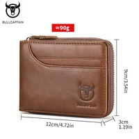 Dompet Kulit Asli Pria BULLCAPTAIN dengan Ritsleting, Anti-RFID, Lipat Dua, Jendela ID, Tempat Paspor, dan Kantong Koin Beritsleting