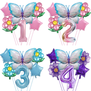 Ballons en Mylar en forme d'étoile, de papillon, de fleur, de chiffres de 0 à 9, avec <span class=keywords><strong>ruban</strong></span>, pour les cadeaux, les jouets, les anniversaires, les jeux, les événements, les fournitures - Product Image 1