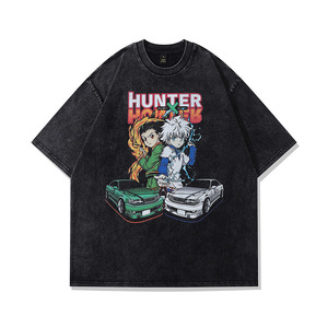 T-shirt <span class=keywords><strong>da</strong></span> uomo personalizzata in cotone pesante, oversize, a maniche corte, con stampa grafica cartoon, girocollo, effetto lavato - Product Image 4