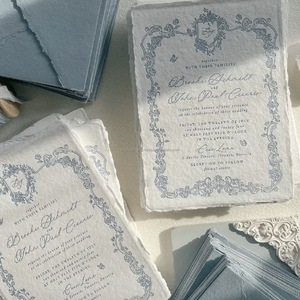 <b>Handmade</b> Art <b>Paper</b> Deckled Edge Wedding Invitation Set Custom Logo Embossed Gravure Printed Elegant Luxury Pure Cotton <b>Paper</b> - Product Image 4