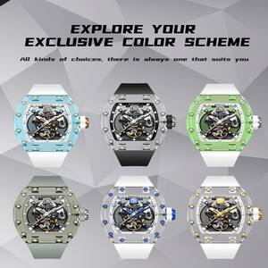 Caja Tonneau de estilo profesional urbano, pantalla analógica, esfera de cristal, reloj mecánico Esqueletizado transparente de alta calidad, único - Product Image 6