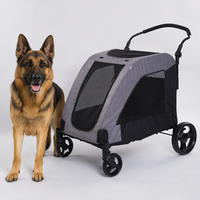 Poussette pour grand chien, capacité 60 kg, porte avant zippée, fenêtre supérieure en maille, poignée réglable, vente en gros OEM