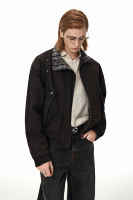 Veste unisexe décontractée streetwear à col rabattu, bomber multi-poches en toile, coupe ample, technique lavée, fermeture éclair sur le devant, réversible