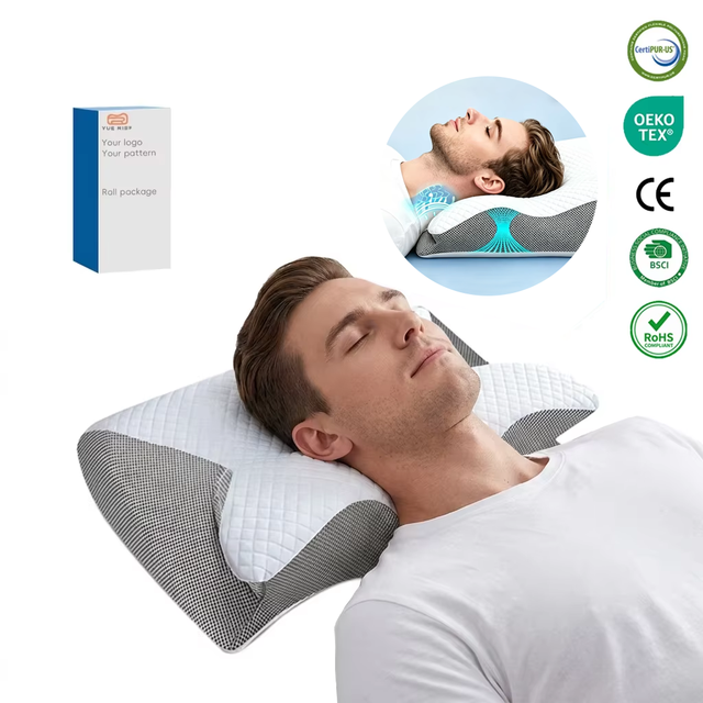 YUE RISE Custom Factory Supply 4-Zone Support Memory Foam Zero Pressure Deep Sleep Tech Cervical Contour Chiropractic Bed Pillow