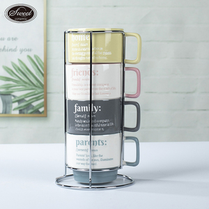 Taza de porcelana de <span class=keywords><strong>capuchino</strong></span> nórdico, Taza de cerámica apilable esmaltada con área de impresión personalizada grande, tazas de café de cerámica retro apilables - Product Image 5
