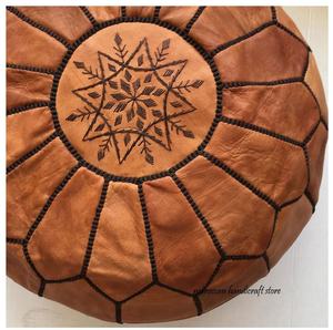 Tabouret marocain européen et américain en cuir véritable pliable Design moderne - Product Image 1