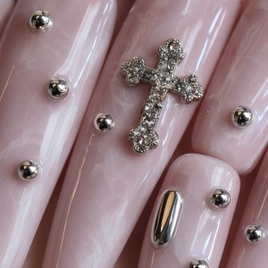Uñas postizas acrílicas 3D con diamantes de imitación rosas, de cobertura completa, en formas cuadradas, stiletto y ataúd para dedos. - Product Image 3