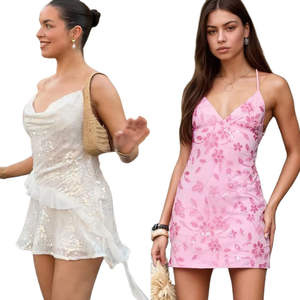 Vestido Corto Elegante para Mujer, Tejido Ecológico, Cintura Natural, Escote Profundo en V, Hombros Descubiertos, Dobladillo con Volantes, Dobladillo Asimétrico, Espalda Descubierta, para Uso Diario - Product Image 6