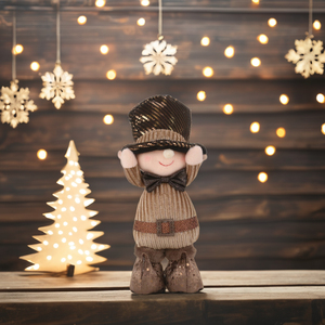 Zaves 9 "gnomos para Navidad Elf Pair Naughty Boy con sombrero puntiagudo en Brown Outfit Holiday - Product Image 6