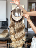 Mini perruque SHY en cheveux humains vierges, effet cuir chevelu naturel, vente en gros