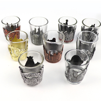 Verres à shot miniatures en verre avec logo personnalisé en alliage de zinc doré, souvenir touristique, vente en gros