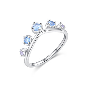 S925 Sterling Silver Curved Crown <b>Ring</b> With Gradient Blue Zircon Delicate Stackable Jewelry Gift For Ladies Daily Dating Wear - Product Image 1