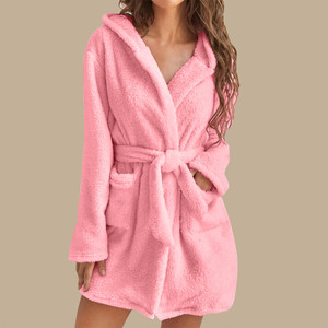 Vente en gros d'usine Peignoir polaire pour femmes Hiver Robes chaudes <span class=keywords><strong>Chemise</strong></span> <span class=keywords><strong>de</strong></span> <span class=keywords><strong>nuit</strong></span> épaisse personnalisée Peignoir à capuche polaire pour femmes - Product Image 3