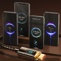 Kabel Data Tipe-C Layar Digital Nylon Pengisian Cepat 100W PD Kabel Transparan Real-Time