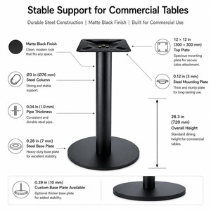 Socle de table de restaurant moderne en acier noir, support de plateau rond pour mobilier de café, prix DDP USA - Product Image 4