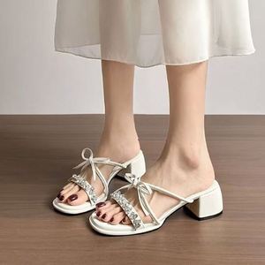 Summer Women's Platform High Heeled French Style Thick Soled Outdoor <b>Sandals</b> with Crystal Decorations for Spring and Autumn Wear - Product Image 4