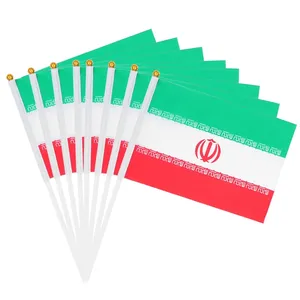 Free Shipping Iran Flag 14x21CM Polyester Table Flags with Pole Flying Country Hand Waving Islamic Republic of Iran Hand Flags