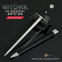 Witcher III-Accessoire en métal, épée de loup blanc, modèle d'arme, petite épée, cadeau cool personnalisable, porte-clés de collection, 22cm