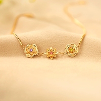 RFJEWEL NOUVEAU Bracelet personnalisé avec pierre de naissance - Zircon 12 mois, breloque florale 3D, laiton plaqué or, unisexe, chaîne réglable DIY