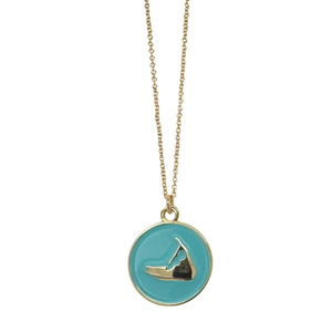 18K Gold Plated Stainless Steel Turquoise Enamel <strong>Nantucket</strong> Island Round Pendant Necklace Fine Chain Coastal Souvenir Jewelry - Product Image 1