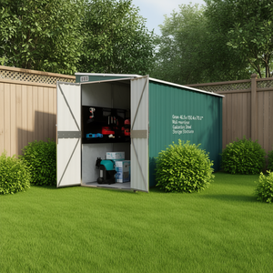 Caseta de jardín verde para montar en pared, 46.5x150.4x70.1 pulgadas, estructura de almacenamiento de acero galvanizado para uso en exteriores - Product Image 2