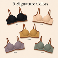Nouveau Soutien-gorge Push-up Côtelé Effet Coquille Saint-Jacques 2026 Sans Armature avec Bordure Contrastante en Points Diamant et Nœud, Bretelles Larges Ajustables pour Usage Quotidien